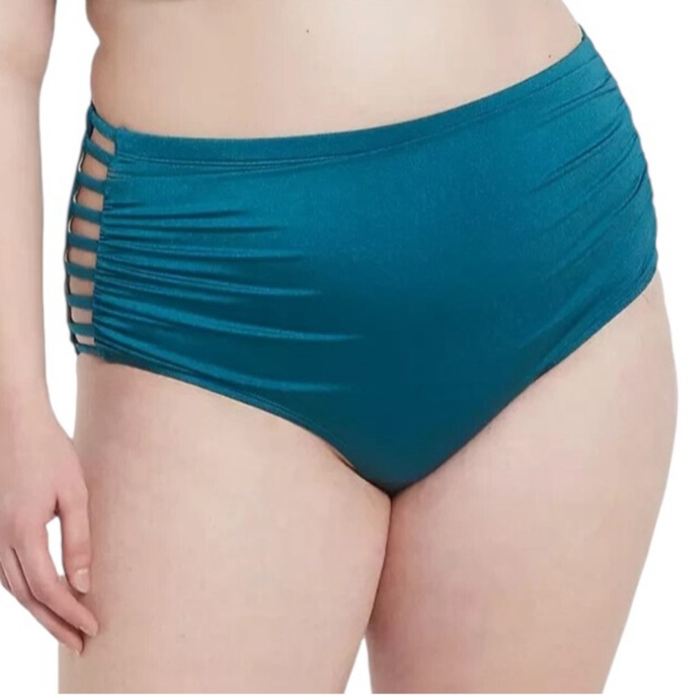 Lane Bryant Cacique Teal High-Waisted Strappy Side Bikini Bottoms 24 NEW